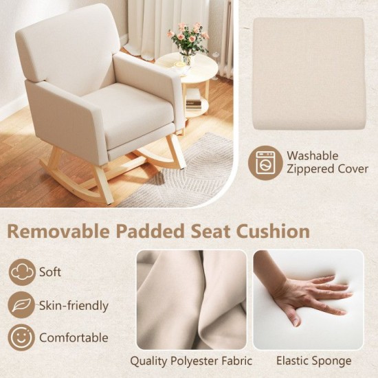 Honhorrs Upholstered High-Back Rocking Chair, Sponge-Padded Seat with Solid Wood Base and Armrests