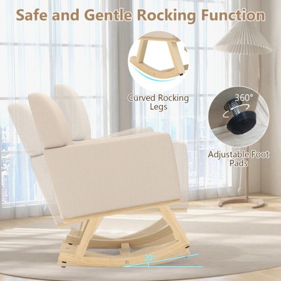 Honhorrs Upholstered High-Back Rocking Chair, Sponge-Padded Seat with Solid Wood Base and Armrests