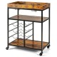 Honhorrs 3-Tier Rolling Serving Cart with 9-Bottle Wine Rack, Stemware Holder and Metal Frame