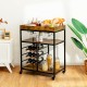 Honhorrs 3-Tier Rolling Serving Cart with 9-Bottle Wine Rack, Stemware Holder and Metal Frame