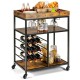 Honhorrs 3-Tier Rolling Serving Cart with 9-Bottle Wine Rack, Stemware Holder and Metal Frame