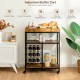 Honhorrs 3-Tier Rolling Serving Cart with 9-Bottle Wine Rack, Stemware Holder and Metal Frame
