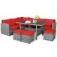 Honhorrs 7-Piece Outdoor Wicker Dining Sofa Set with 3 Loveseats, 3 Ottomans and Dining Table
