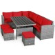 Honhorrs 7-Piece Outdoor Wicker Dining Sofa Set with 3 Loveseats, 3 Ottomans and Dining Table