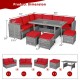 Honhorrs 7-Piece Outdoor Wicker Dining Sofa Set with 3 Loveseats, 3 Ottomans and Dining Table