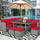 Honhorrs 7-Piece Outdoor Wicker Dining Sofa Set with 3 Loveseats, 3 Ottomans and Dining Table