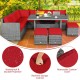 Honhorrs 7-Piece Outdoor Wicker Dining Sofa Set with 3 Loveseats, 3 Ottomans and Dining Table