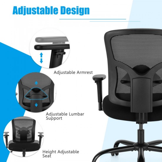 Honhorrs Big-and-Tall Mesh Office Chair, 400-Pound Capacity with Adjustable Lumbar Support and Arms