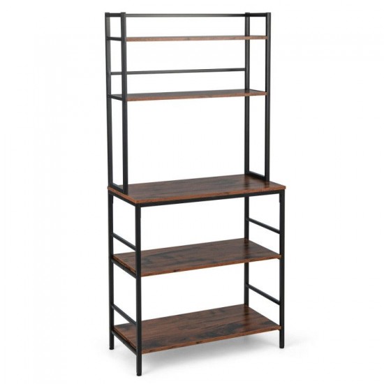 Honhorrs 5-Tier Kitchen Baker's Rack with Upper Hutch Shelves, Retaining Tubes and Adjustable Feet