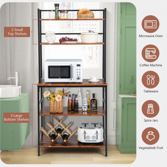 Honhorrs 5-Tier Kitchen Baker's Rack with Upper Hutch Shelves, Retaining Tubes and Adjustable Feet
