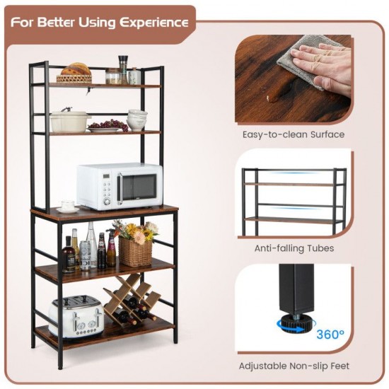Honhorrs 5-Tier Kitchen Baker's Rack with Upper Hutch Shelves, Retaining Tubes and Adjustable Feet