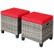Honhorrs Pair of Wicker Patio Ottomans, Removable Cushions with Ties on Steel Frames and Footpads