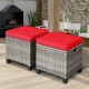 Honhorrs Pair of Wicker Patio Ottomans, Removable Cushions with Ties on Steel Frames and Footpads
