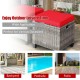Honhorrs Pair of Wicker Patio Ottomans, Removable Cushions with Ties on Steel Frames and Footpads