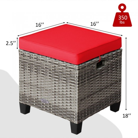 Honhorrs Pair of Wicker Patio Ottomans, Removable Cushions with Ties on Steel Frames and Footpads