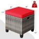 Honhorrs Pair of Wicker Patio Ottomans, Removable Cushions with Ties on Steel Frames and Footpads