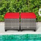 Honhorrs Pair of Wicker Patio Ottomans, Removable Cushions with Ties on Steel Frames and Footpads