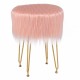 Honhorrs Round Faux-Fur Vanity Stool, Padded Seat with Four Metal Legs and Adjustable Foot Pads