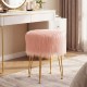 Honhorrs Round Faux-Fur Vanity Stool, Padded Seat with Four Metal Legs and Adjustable Foot Pads