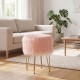 Honhorrs Round Faux-Fur Vanity Stool, Padded Seat with Four Metal Legs and Adjustable Foot Pads
