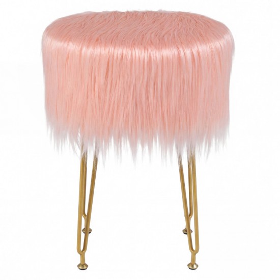 Honhorrs Round Faux-Fur Vanity Stool, Padded Seat with Four Metal Legs and Adjustable Foot Pads