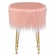 Honhorrs Round Faux-Fur Vanity Stool, Padded Seat with Four Metal Legs and Adjustable Foot Pads