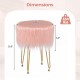 Honhorrs Round Faux-Fur Vanity Stool, Padded Seat with Four Metal Legs and Adjustable Foot Pads