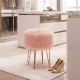 Honhorrs Round Faux-Fur Vanity Stool, Padded Seat with Four Metal Legs and Adjustable Foot Pads