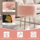 Honhorrs Round Faux-Fur Vanity Stool, Padded Seat with Four Metal Legs and Adjustable Foot Pads
