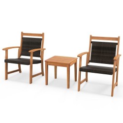 Honhorrs Acacia and Wicker Bistro Trio, Two Angled Armchairs with a Matching Solid-Wood Side Table