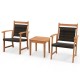 Honhorrs Acacia and Wicker Bistro Trio, Two Angled Armchairs with a Matching Solid-Wood Side Table