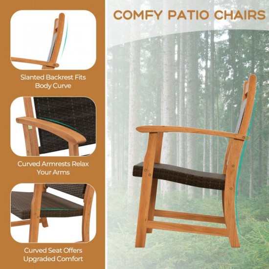 Honhorrs Acacia and Wicker Bistro Trio, Two Angled Armchairs with a Matching Solid-Wood Side Table