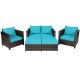 Honhorrs Five-Piece Wicker Patio Seating Set, Loveseat, Two Armchairs and Two Cushioned Ottomans