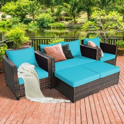 XVX Five-Piece Wicker Patio Seating Set, Loveseat, Two Armchairs and Two Cushioned Ottomans