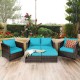 Honhorrs Five-Piece Wicker Patio Seating Set, Loveseat, Two Armchairs and Two Cushioned Ottomans
