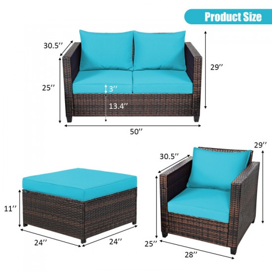Honhorrs Five-Piece Wicker Patio Seating Set, Loveseat, Two Armchairs and Two Cushioned Ottomans