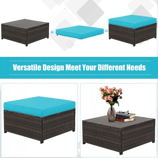 Honhorrs Five-Piece Wicker Patio Seating Set, Loveseat, Two Armchairs and Two Cushioned Ottomans
