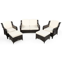 XVX Five-Piece Wicker Patio Sofa Set, Convertible Cushioned Ottoman with Adjustable Foot Pads