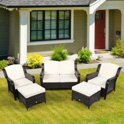 XVX Five-Piece Wicker Patio Sofa Set, Convertible Cushioned Ottoman with Adjustable Foot Pads