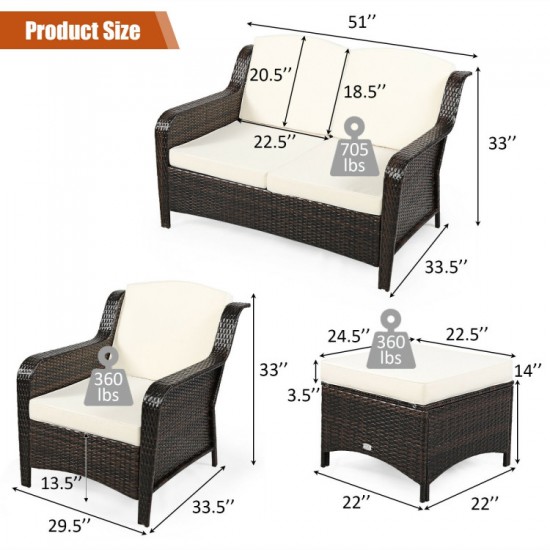 Honhorrs Five-Piece Wicker Patio Sofa Set, Convertible Cushioned Ottoman with Adjustable Foot Pads