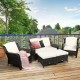 Honhorrs Five-Piece Wicker Patio Sofa Set, Convertible Cushioned Ottoman with Adjustable Foot Pads