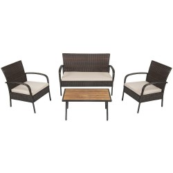XVX Four-Piece Wicker Patio Conversation Set, Cushioned Seating and an Acacia Wood-Top Table