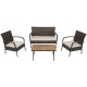 Honhorrs Four-Piece Wicker Patio Conversation Set, Cushioned Seating and an Acacia Wood-Top Table