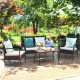 Honhorrs Four-Piece Wicker Patio Conversation Set, Cushioned Seating and an Acacia Wood-Top Table