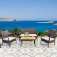 Honhorrs Four-Piece Wicker Patio Conversation Set, Cushioned Seating and an Acacia Wood-Top Table