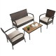 Honhorrs Four-Piece Wicker Patio Conversation Set, Cushioned Seating and an Acacia Wood-Top Table