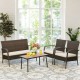 Honhorrs Four-Piece Wicker Patio Conversation Set, Cushioned Seating and an Acacia Wood-Top Table