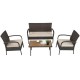 Honhorrs Four-Piece Wicker Patio Conversation Set, Cushioned Seating and an Acacia Wood-Top Table