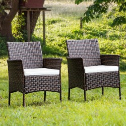 XVX Two PE-Rattan Patio Armchairs, Wide Backrests and Removable Seat Cushions on Steel Frames