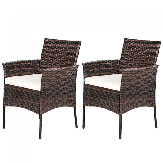 Honhorrs Two PE-Rattan Patio Armchairs, Wide Backrests and Removable Seat Cushions on Steel Frames